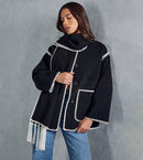 Black Trim Jacket With Matching Scarf 53923 - TUZZUT Qatar Online Shopping