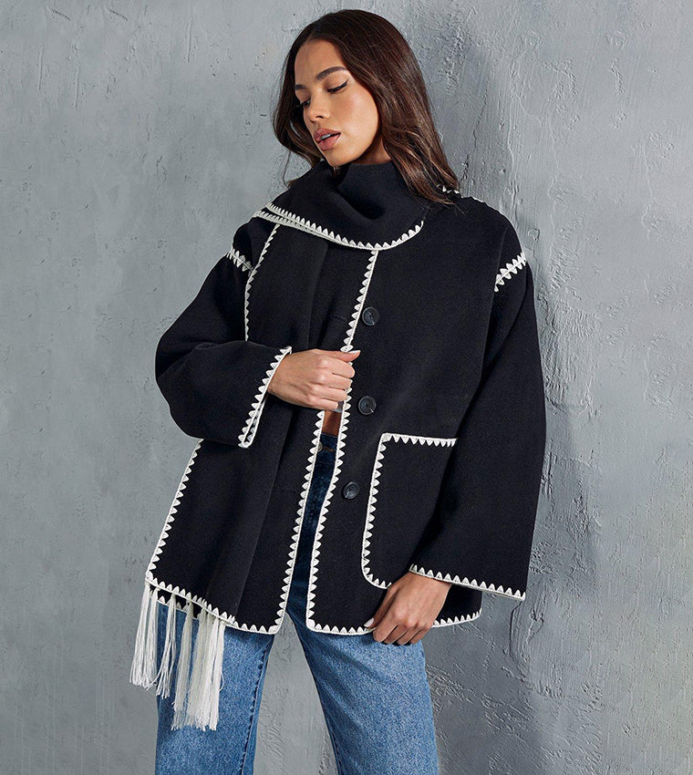 Black Trim Jacket With Matching Scarf 53923 Black Trim Jacket With Matching Scarf 53923