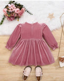 Girls' Contrast Color-Blocked Lace Trim Puff Sleeve Dress 1710020 - TUZZUT Qatar Online Shopping