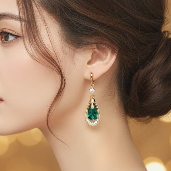 Women's  Fashion Green Diamond Earrings 361253 - TUZZUT Qatar Online Shopping