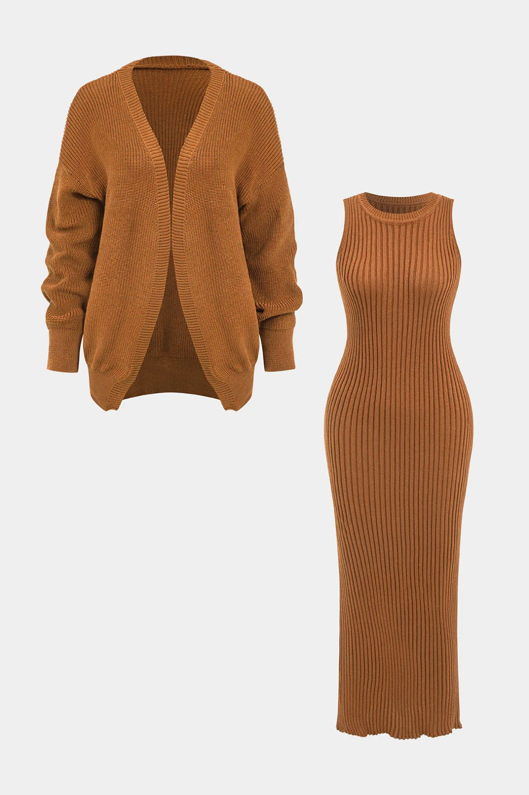 Ribbed Knit Dress and Cardigan Set 168765 Ribbed Knit Dress and Cardigan Set 168765