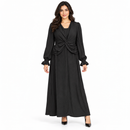 Women’s Black Twist-Front Long Dress with Ruffle Cuffs LC6111924 - XL