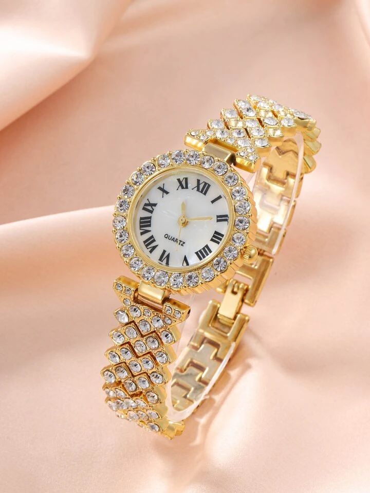 1pc Rhinestone Decor Quartz Watch & 5pcs Bracelet S4781803