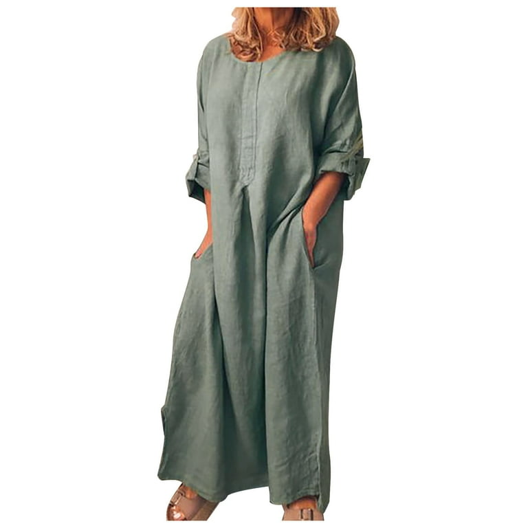 Women's Cotton Linen Dress with Pocket Loose Dress Kaftan Dress Long Sleeve Summer Maxi Casual Sundress B75973 Women's Cotton Linen Dress with Pocket Loose Dress Kaftan Dress Long Sleeve Summer Maxi Casual Sundress B75973