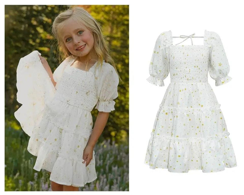 White Princess Wedding Dress Summer Short Sleeve Fashion Dresses for Girls Kids Dress Family Look Mother Daughter Matching Dress S4439666