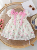 Girls Summer Full Print Rose Flower Lace Dress   1464238 - TUZZUT Qatar Online Shopping