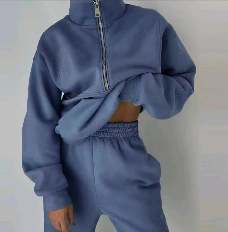 Women's Long Sleeve Stand-up Collar Loose Top Wide Pant TZ45 - TUZZUT Qatar Online Shopping