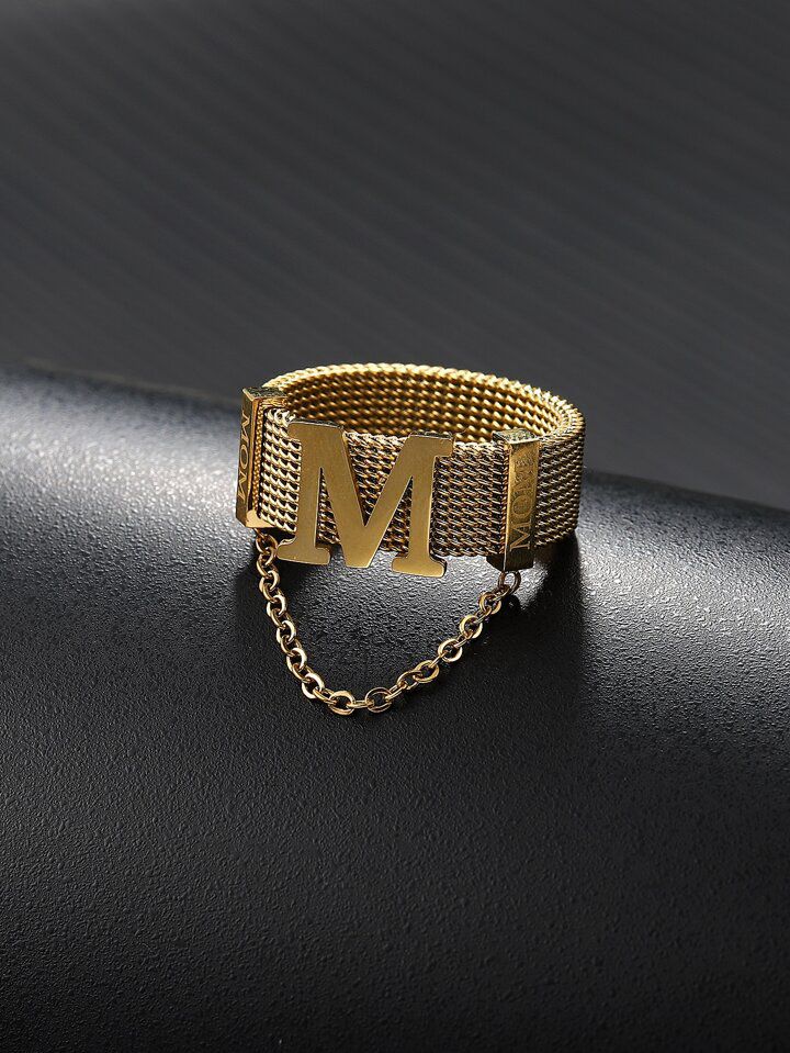 Men Letter & Chain Decor Ring S4608877 - Tuzzut.com Qatar Online Shopping