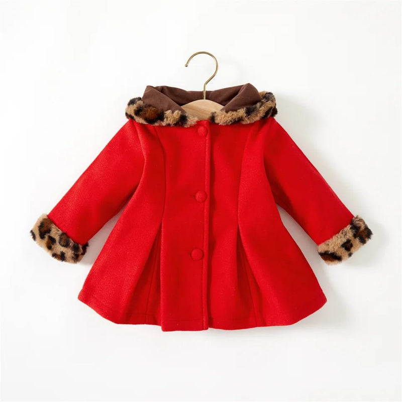 PatPat Baby Red Long-sleeve Button Down Leopard Hooded Wool Blend Coat 3-6M 20040856