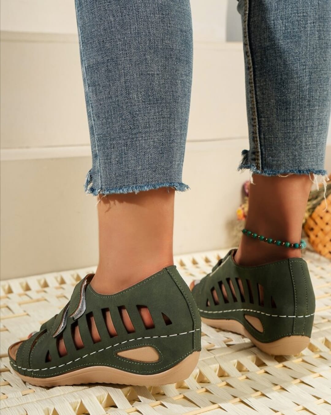 Roman Style Green Wedge Sandals ST12127 Roman Style Green Wedge Sandals ST12127