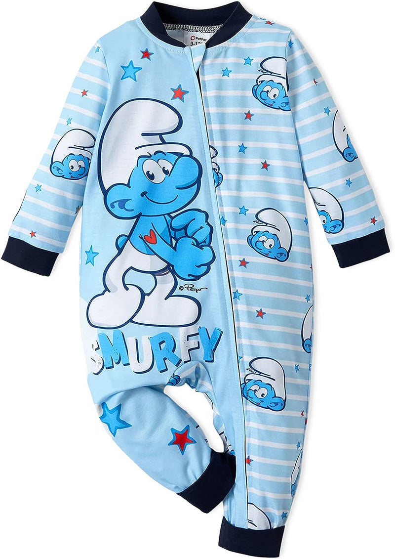 AdoraCute by PatPat Smurfs Smurfy Baby Boy Girl Romper Unisex Infant Zip Up Footless Jumpsuit Toddler Coverall 6-9 Months 19694724
