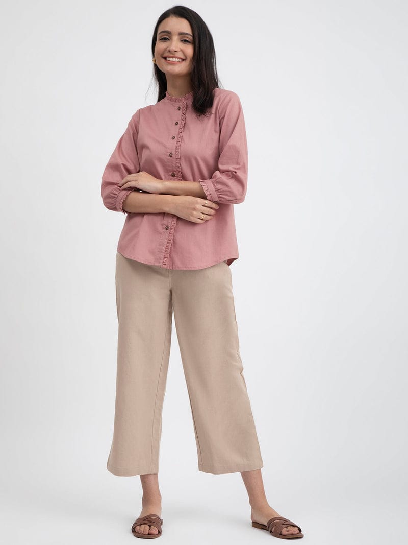 Solid Linen Blend Collared Top S3461237 Solid Linen Blend Collared Top S3461237