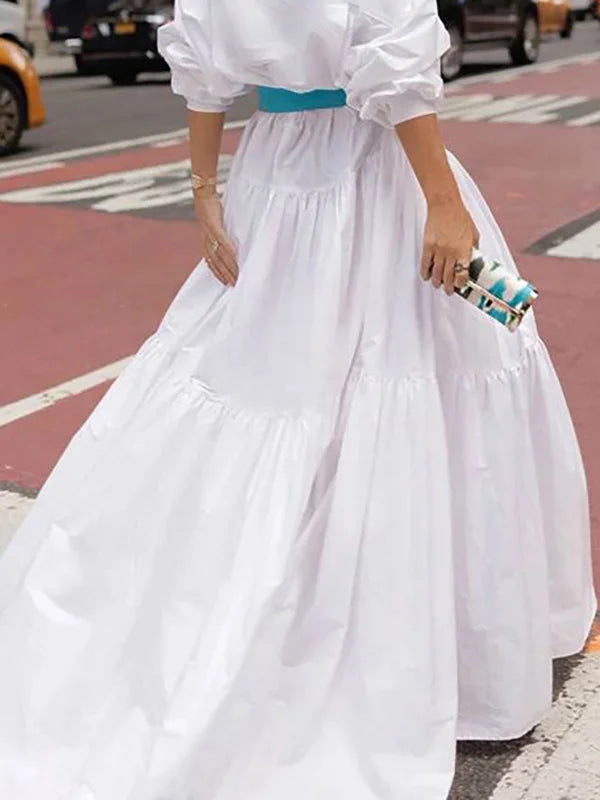 Long Sleeves Loose Belted Pleated Solid Color Lapel Maxi Dresses XL 121691 Long Sleeves Loose Belted Pleated Solid Color Lapel Maxi Dresses XL 121691