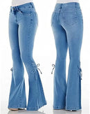 Women Jeans Mid Waist Side Pockets Slimming Casual Party Street Wide Leg Lace Up Bell Bottom Pants    S4057094 - TUZZUT Qatar Online Shopping