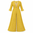 Women’s Mustard Yellow Floral Lace Wide-Leg Jumpsuit 70705053 - XL