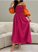 Fordeal Fuchsia and Orange OneShoulder Dress S4605840 - TUZZUT Qatar Online Shopping