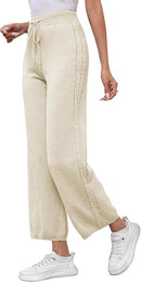 Famulily Womens Cute Side Cable Knit Sweater Pants Wide Leg High Rise Trousers Elastic Waist Pants with Drawstring    X339745 - TUZZUT Qatar Online Shopping