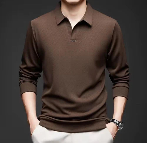 Men's Long Sleeve Slim-fit Tshirt Brown 175527 - TUZZUT Qatar Online Shopping