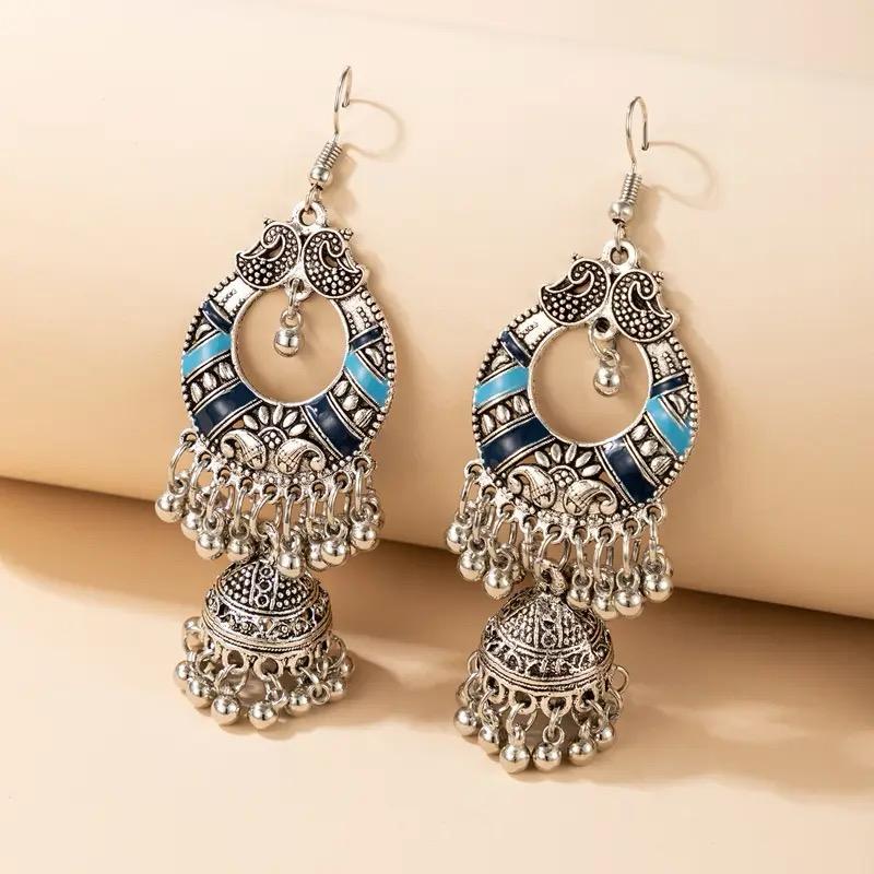 Vintage Colorful Bells Tassel Drop Dangle Earrings -S4768211