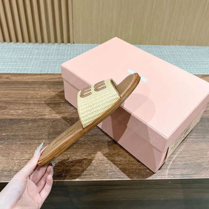 Raffia Effect Fabric Slippers Apricot SL37 - TUZZUT Qatar Online Shopping