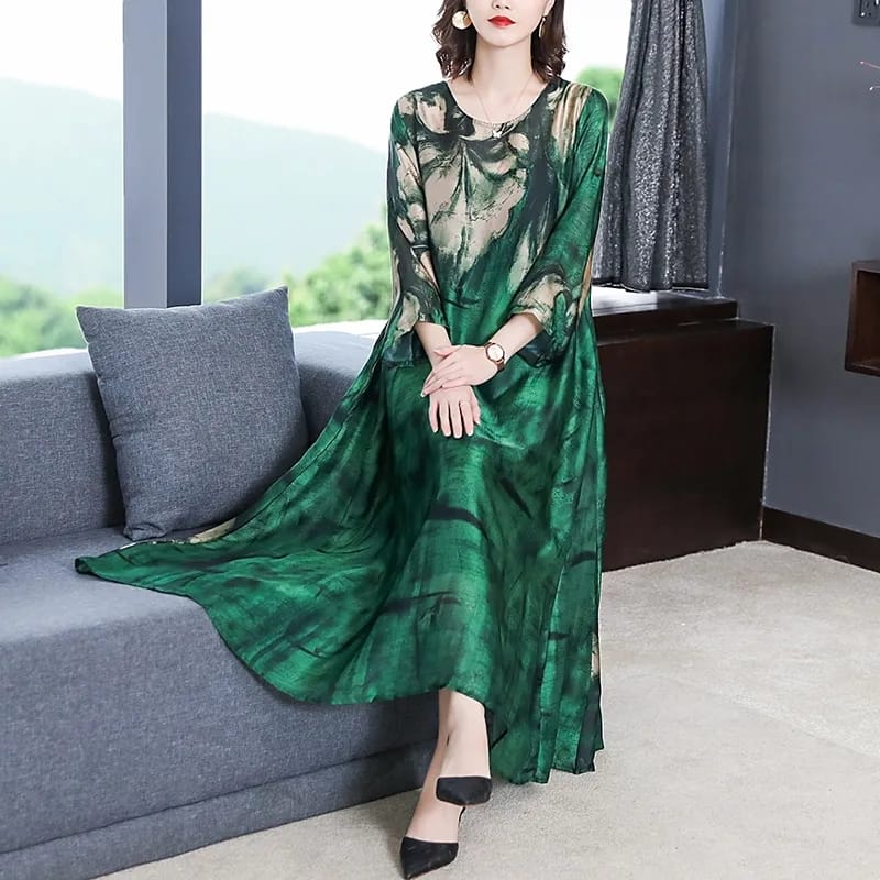 Loose Casual Print Mulberry Silk Maxi Dress Spring Summer Vintage 4XL Plus Size Dress Elegant Women Bodycon Party X3079368 Loose Casual Print Mulberry Silk Maxi Dress Spring Summer Vintage 4XL Plus Size Dress Elegant Women Bodycon Party X3079368