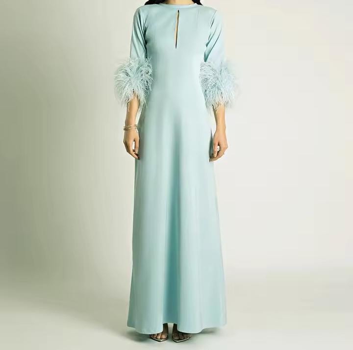 A-Line Feathers O-Neck Sleeves Formal Dress S7701268 A-Line Feathers O-Neck Sleeves Formal Dress S7701268