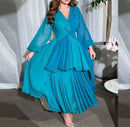 V-Neck Chiffon Formal Evening Gowns Puffy Sleeves  Dresses Party Women S4897838 - TUZZUT Qatar Online Shopping
