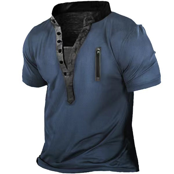 Male Military Tactical T Shirt Vintage Button V-Neck Men Short Sleeves Hunting Soldiers Camo Army Hood Shirt Camping Equipment L 070732763