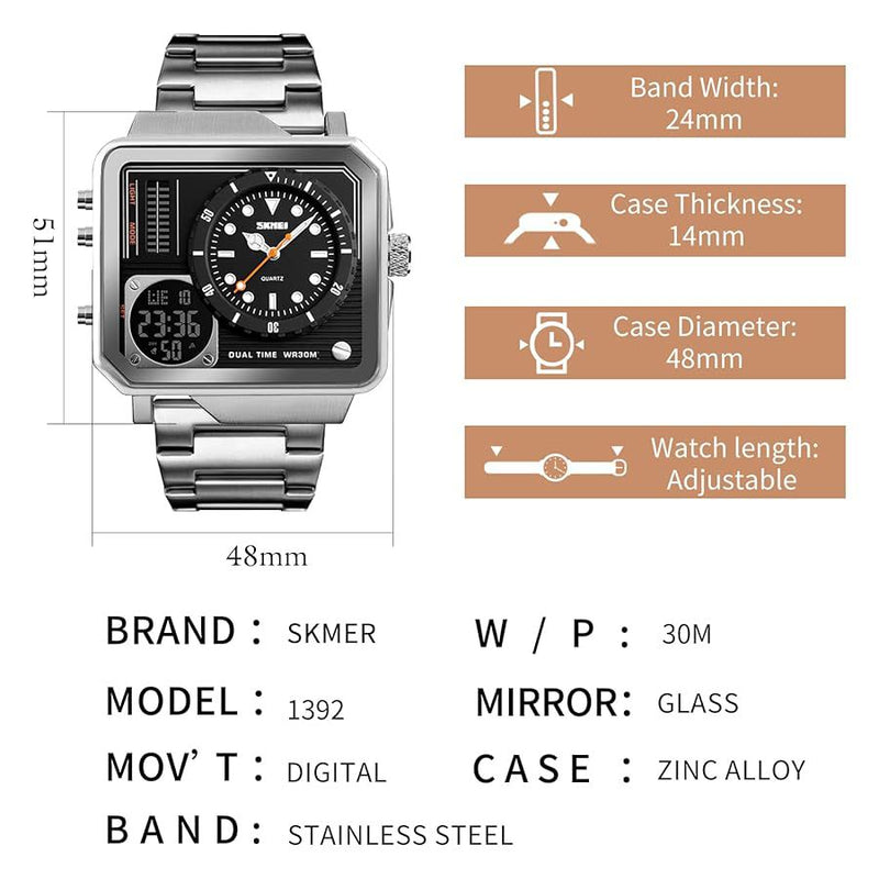 Skmei Steel Strap Watches Day Date Display Personality Alarm Watch W45263 - TUZZUT Qatar Online Shopping