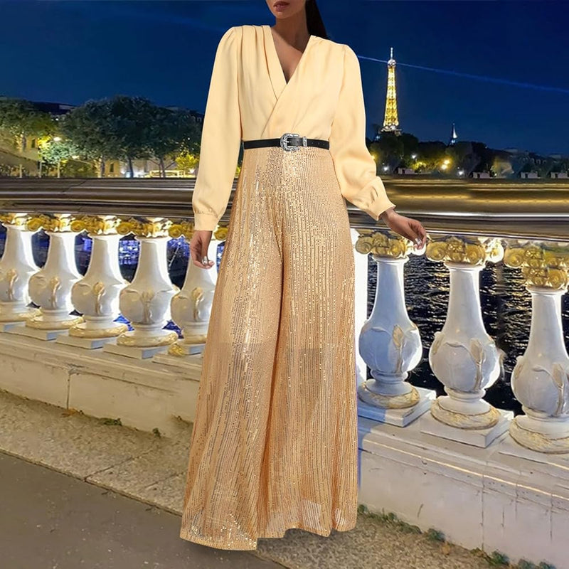 Women Elegant Shirts and Wide Leg Pants Jumpsuit   B-369612 - TUZZUT Qatar Online Shopping