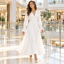 White V-Neck Button-Detail Maxi Dress with Ruffle Cuffs MC-A33