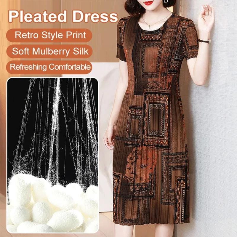 Fashionable Pleated Dress chiffon retro high-end foreign air large thin skirt pleated print dress summer o neck dress XL B-52185 Fashionable Pleated Dress chiffon retro high-end foreign air large thin skirt pleated print dress summer o neck dress XL B-52185