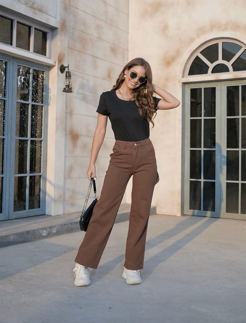 Brown Denim Jeans Women Loose Fitting Pants 442818 M Brown Denim Jeans Women Loose Fitting Pants 442818 M