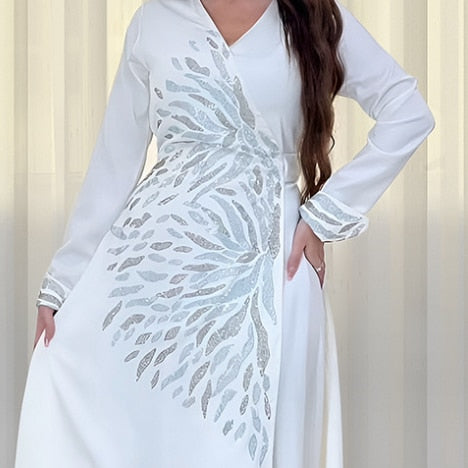 Women's Long Sleeve Geometry Rhinestones/Gems/Crystals Modest Fashion Dress S 467655