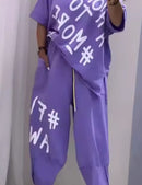 Women Fashion Letter Print Casual Two Piece Suit  B-314183 - TUZZUT Qatar Online Shopping