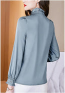 Sweejim Fashion Ruffles Long Sleeve Blouses Women Elegant Office Satin Shirts Basic Tops    S4710736 - TUZZUT Qatar Online Shopping