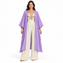 Women’s Lavender Kimono with Botanical Top and Cream Wide-Leg Trousers Set D-25