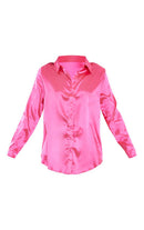 Hot Pink Satin Button Women Shirt S159876 - TUZZUT Qatar Online Shopping