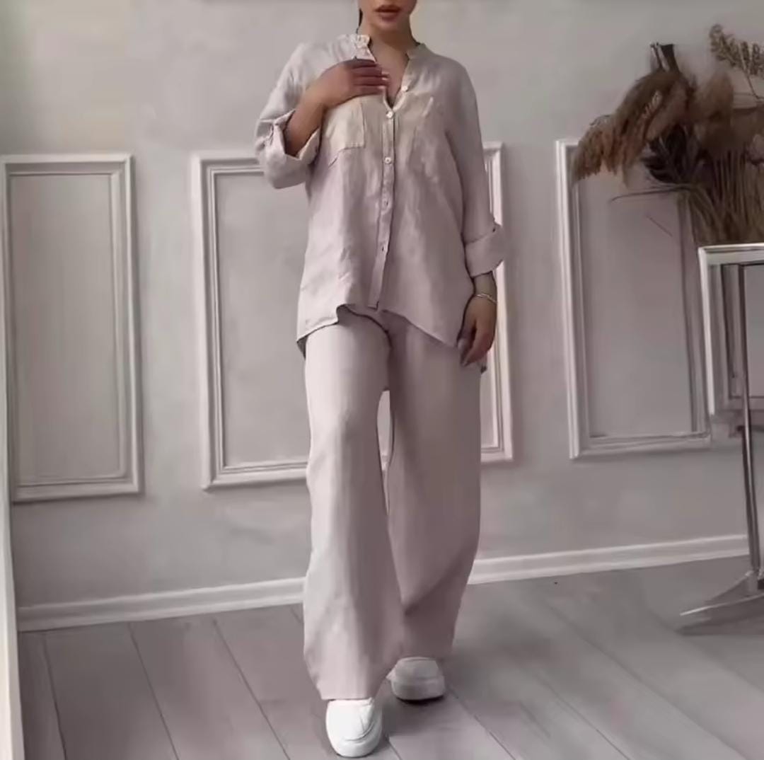 Women Casual 2-piece Set Long Sleeve Single-breasted Shirt And Pants 010388057 Women Casual 2-piece Set Long Sleeve Single-breasted Shirt And Pants 010388057