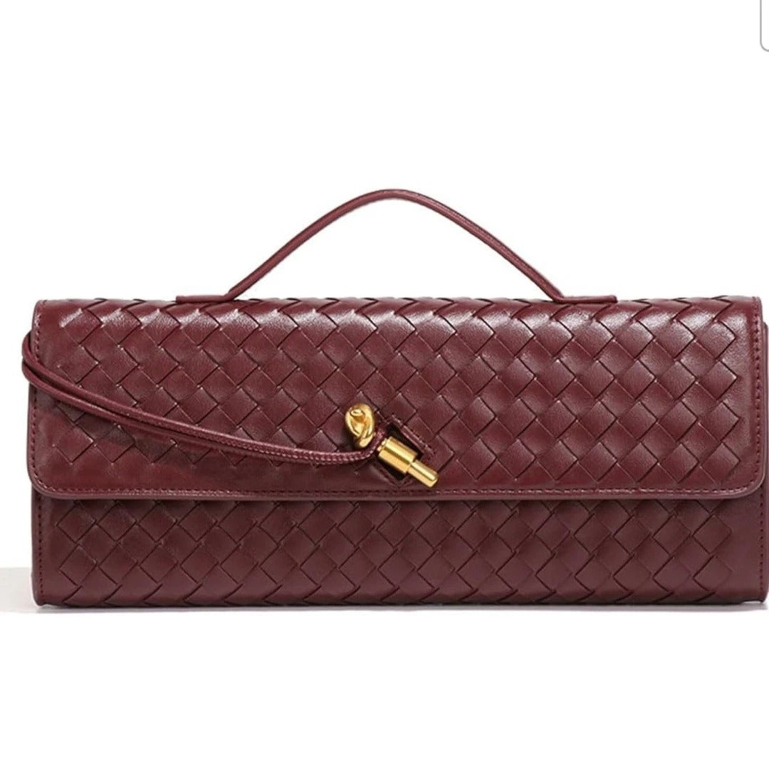 Woven Leather Clutch Top Handle Long Shoulder Bag B1893 Woven Leather Clutch Top Handle Long Shoulder Bag B1893