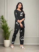 Women's Floral Printed Cotton Polyester Mix Fabric Night suit Pajama Co-Ord Set - VKT1200 - TUZZUT Qatar Online Shopping