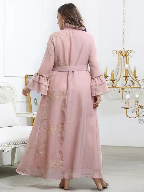 Women's Plus Size European and American temperament large swing type pink long large size dress X4615631 - Tuzzut.com Qatar Online Shopping