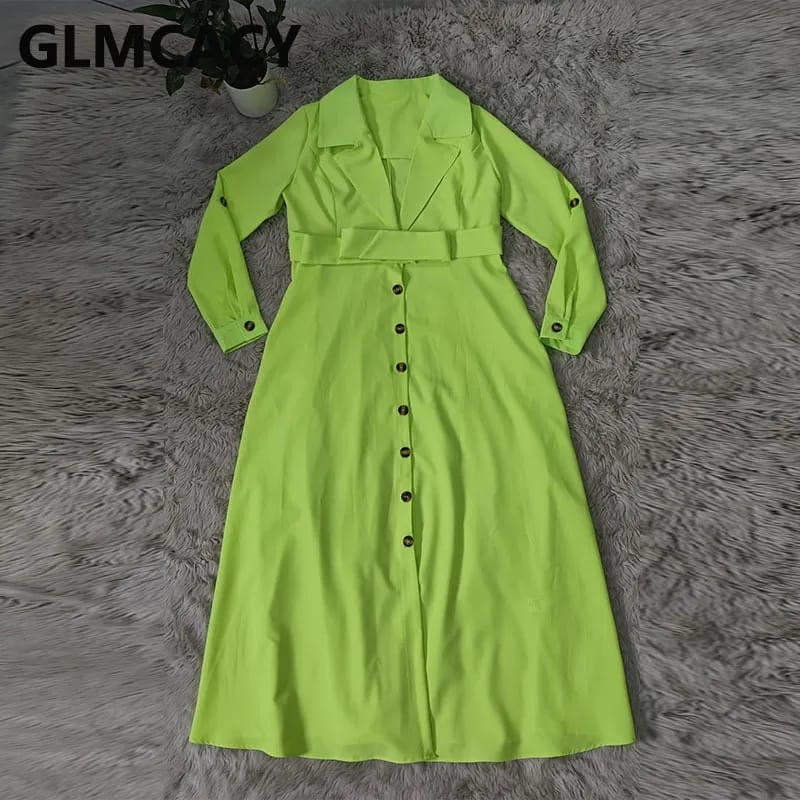 Latest design vestido faja solid color suit collar simple frock design women midi dress 2XL S4214249 - Tuzzut.com Qatar Online Shopping