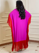 Magenta Mrs. Ross Fringed Crepe Kaftan s 070465279 - Tuzzut.com Qatar Online Shopping