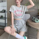 2 Pcs Women's Short Sleeve Letter/Number Shorts Set 427953 - TUZZUT Qatar Online Shopping