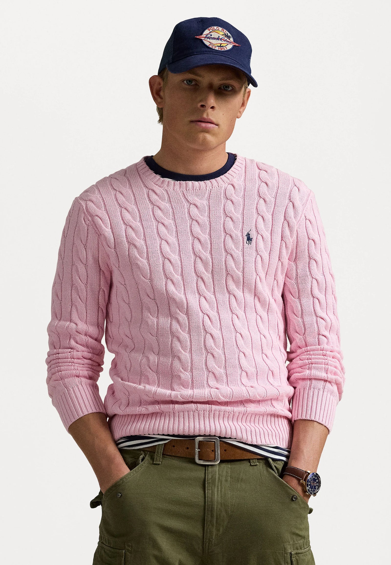 Cable-Knit Cotton Crewneck Jumper Pink 7014481 Cable-Knit Cotton Crewneck Jumper Pink 7014481