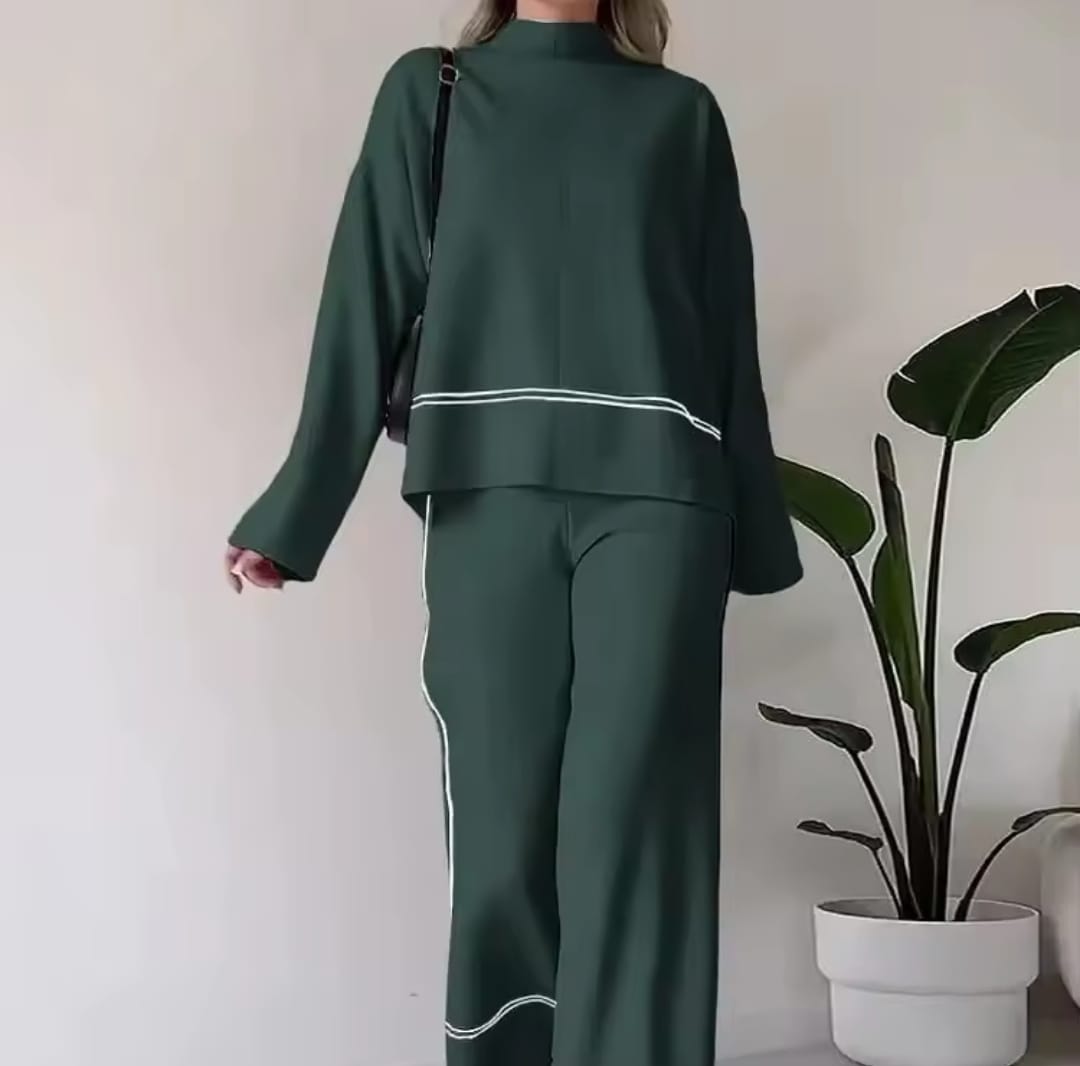 Women Knit Pullover Pants Suit Long Sleeve Turtleneck Top Wide Leg Pants B186072 Women Knit Pullover Pants Suit Long Sleeve Turtleneck Top Wide Leg Pants B186072