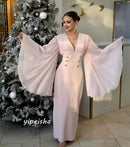 Customized Exquisite Elegant V-neck A-line Beading Draped Anke Length Skirts Charmeuse Evening Dresses   S2971456 - TUZZUT Qatar Online Shopping