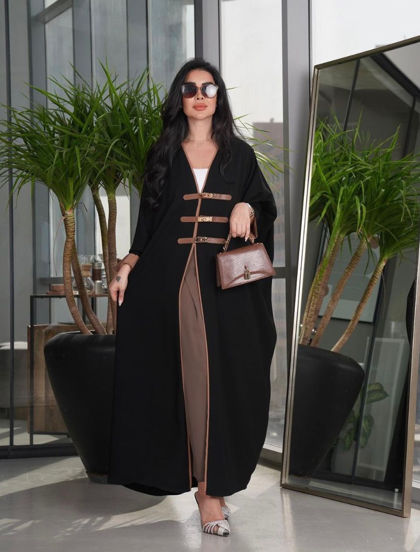 Leather Buckle Open Kimono Abaya Women Long Sleeve Dress 503498 Leather Buckle Open Kimono Abaya Women Long Sleeve Dress 503498