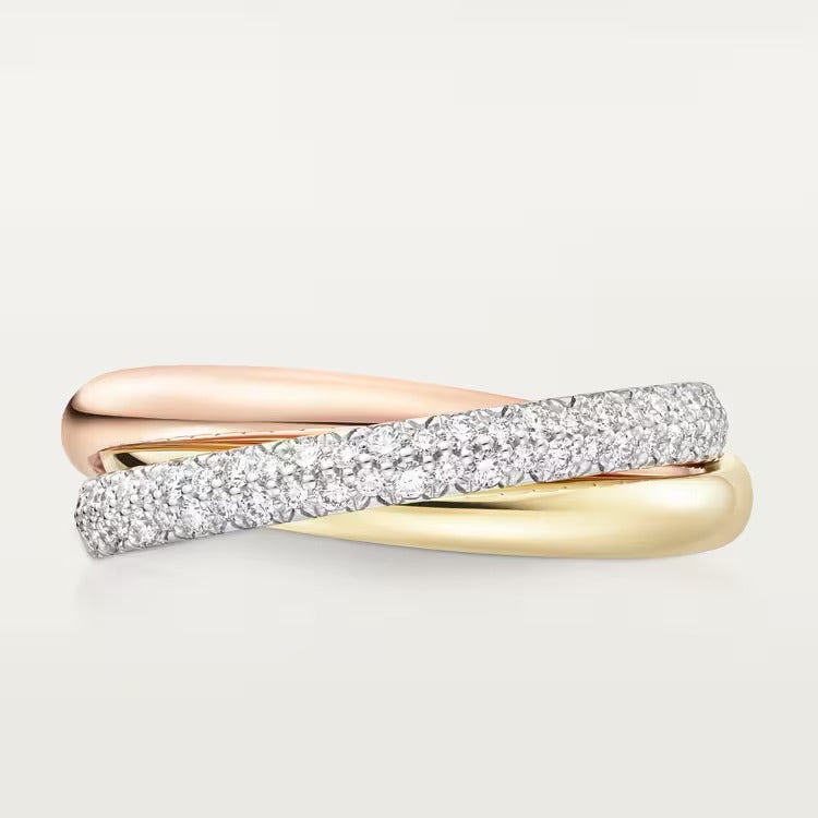 Trinity Ring Rose Yellow and White Gold Diamonds DN2028 - TUZZUT Qatar Online Shopping